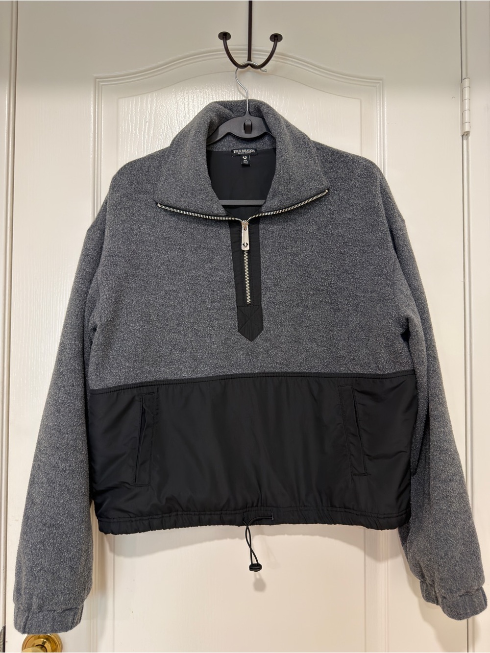 True Religion Gray Sherpa Fleece Quarter Zip Pullover Jacket Women’s Small